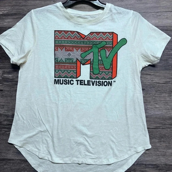 MTV White Short Sleeve Tee with Colorful Logo - Picture 1 of 4